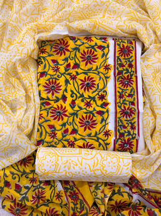 Handblock Cotton Suit Material with Cotton Dupatta