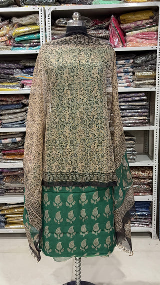 Hand block kota doria suit set for office wear with Lining included