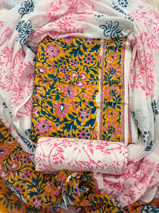 Handblock Cotton Suit Material with Cotton Dupatta
