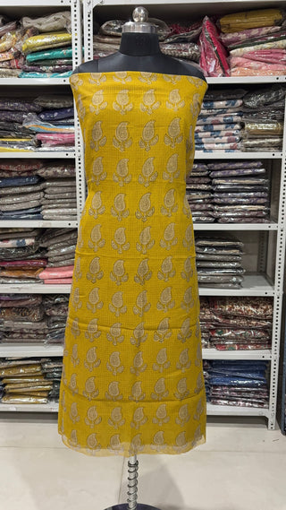 Hand block kota doria suit set for office wear with Lining included