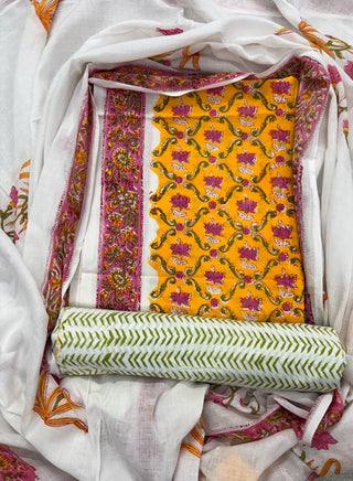 Handblock Cotton Suit Material with Cotton Dupatta