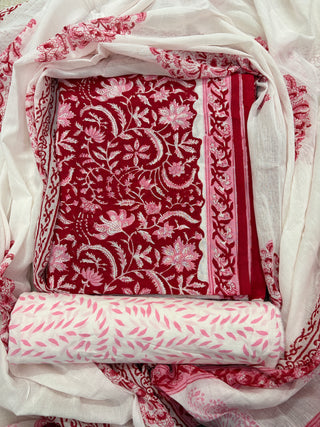 Handblock Cotton Suit Material with Cotton Dupatta