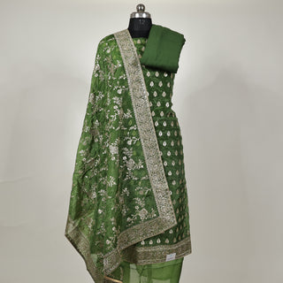 Green Crushed Shimmer Party Wear Designer Suit fabric with dupatta