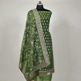 Green Crushed Shimmer Party Wear Designer Suit fabric with dupatta