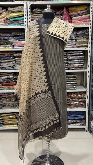 Hand block kota doria suit set for office wear (with Lining included)