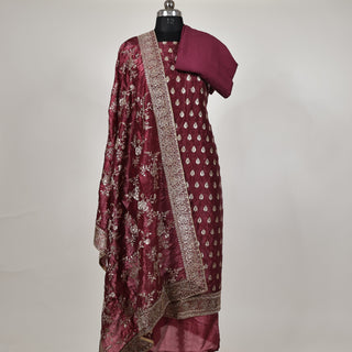 Maroon Crushed Shimmer Party Wear Designer Suit fabric with dupatta