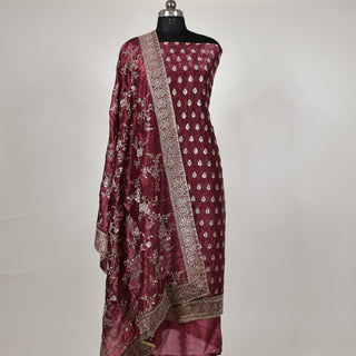 Maroon Crushed Shimmer Party Wear Designer Suit fabric with dupatta