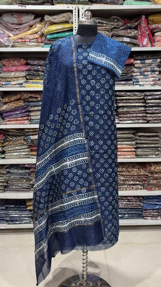 Handblock Chanderi Suit Material with Chanderi Dupatta(Lining Included)