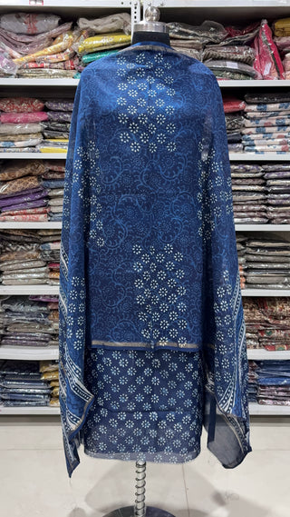 Handblock Chanderi Suit Material with Chanderi Dupatta(Lining Included)