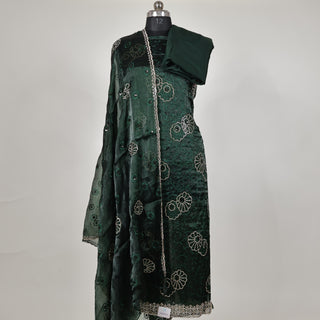 Green Crushed Shimmer Party Wear Designer Suit fabric with dupatta