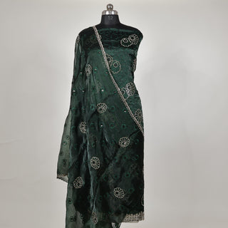 Green Crushed Shimmer Party Wear Designer Suit fabric with dupatta