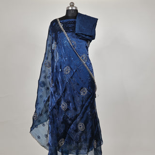 Blue Crushed Shimmer Party Wear Designer Suit fabric with dupatta