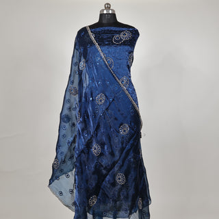 Blue Crushed Shimmer Party Wear Designer Suit fabric with dupatta