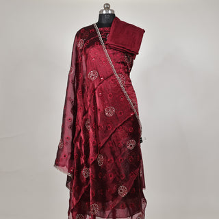 Maroon Crushed Shimmer Party Wear Designer Suit fabric with dupatta