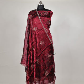 Maroon Crushed Shimmer Party Wear Designer Suit fabric with dupatta