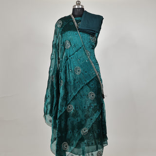 Bottle Green Crushed Shimmer Party Wear Designer Suit fabric with dupatta