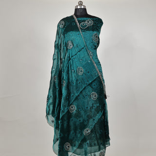 Bottle Green Crushed Shimmer Party Wear Designer Suit fabric with dupatta