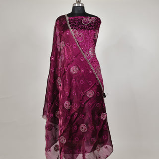 Wine Color Crushed Shimmer Party Wear Designer Suit fabric with dupatta