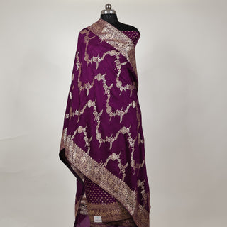 Wine Color Silk Party Wear Designer Suit fabric with banarasi dupatta