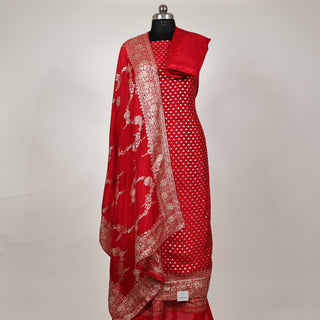 Red Color Silk Party Wear Designer Suit fabric with banarasi dupatta