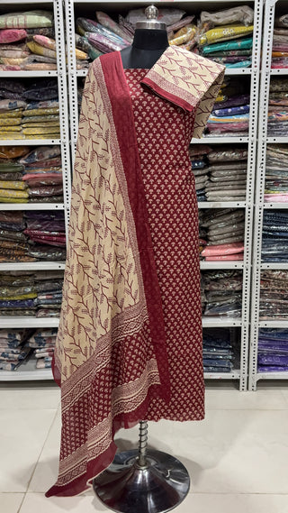 Handblock Cotton Suit Material with Cotton Dupatta