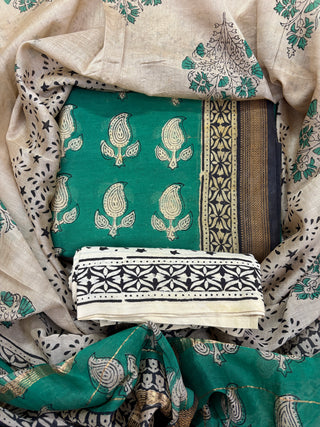 Handblock Maheshwari Suit Material with Maheshwari Dupatta