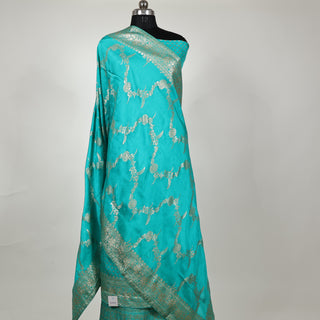 Blue Firozi Color Silk Party Wear Designer Suit fabric with banarasi dupatta