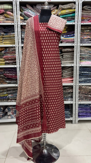 Handblock Cotton Suit Material with Cotton Dupatta