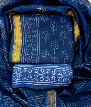 Handblock Maheshwari Suit Material with Maheshwari Dupatta