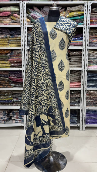 Handblock Cotton Suit Material with Cotton Dupatta