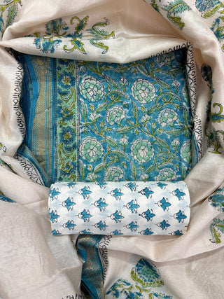 Handblock Maheshwari Suit Material with Maheshwari Dupatta