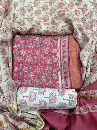 Handblock Maheshwari Suit Material with Maheshwari Dupatta