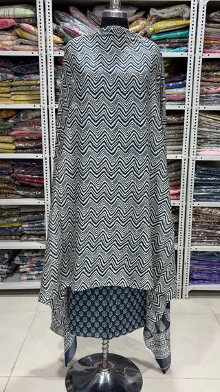 Handblock Cotton Suit Material with Cotton Dupatta