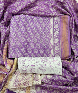 Handblock Maheshwari Suit Material with Maheshwari Dupatta