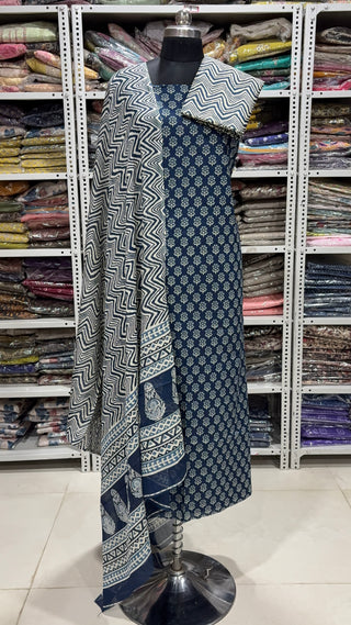 Handblock Cotton Suit Material with Cotton Dupatta