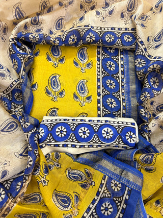 Handblock Maheshwari Suit Material with Maheshwari Dupatta