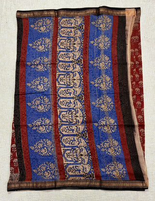 Handblock Maheshwari Silk Saree with Unstitched Blouse Piece