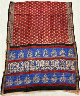 Handblock Maheshwari Silk Saree with Unstitched Blouse Piece
