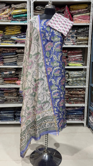 Handblock Chanderi Suit Material with Chanderi Dupatta(Lining Included)