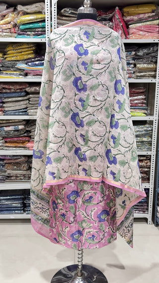 Handblock Chanderi Suit Material with Chanderi Dupatta(Lining Included)