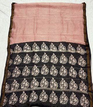 Handblock Maheshwari Silk Saree with Unstitched Blouse Piece
