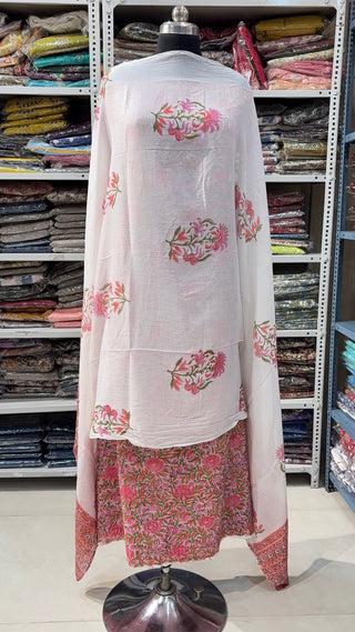 Handblock Cotton Suit Material with Cotton Dupatta
