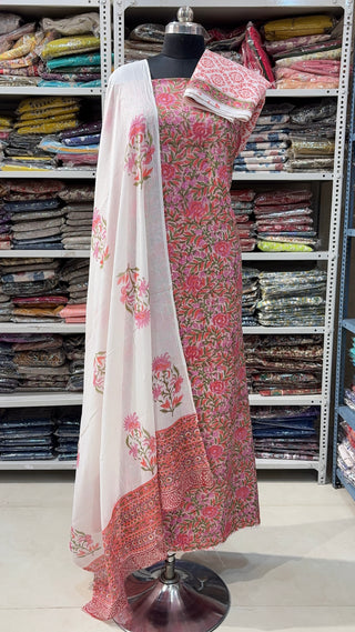 Handblock Cotton Suit Material with Cotton Dupatta