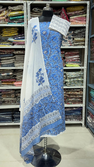 Handblock Cotton Suit Material with Cotton Dupatta
