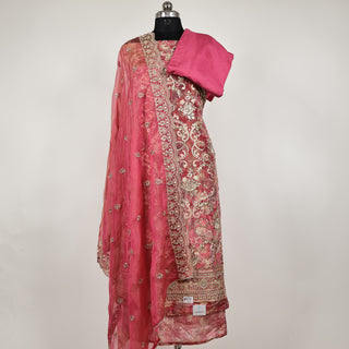 Deep pink Silk Party Wear Designer Suit fabric with soft organza dupatta