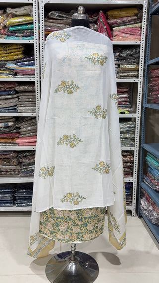 Handblock Cotton Suit Material with Cotton Dupatta