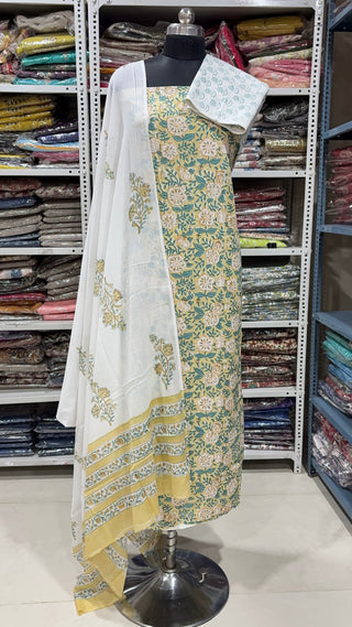 Handblock Cotton Suit Material with Cotton Dupatta