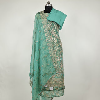 Sea Green Silk Party Wear Designer Suit fabric with soft organza dupatta