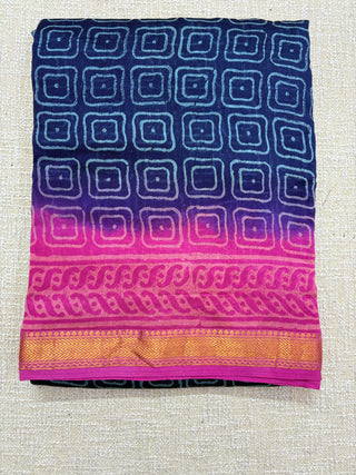 Handblock Maheshwari Silk Saree with Unstitched Blouse Piece