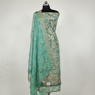 Sea Green Silk Party Wear Designer Suit fabric with soft organza dupatta